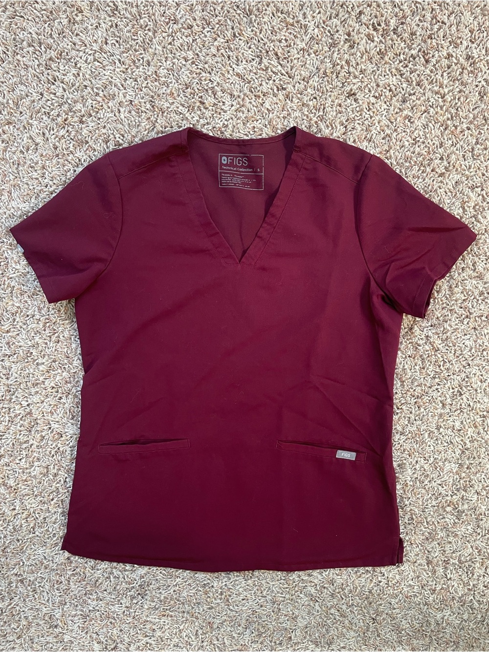 FIGS Women's V-Neck Scrub Top Burgundy Size S Comfortable Lightweight